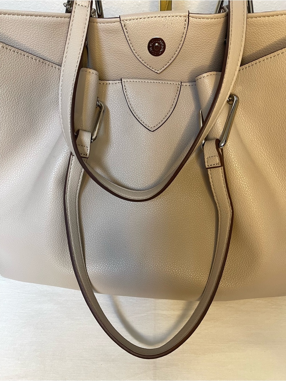 Anne Klein Taupe Vegan Pebbled Texture Tote with Lion & Tassel Charms - Picture 13 of 16